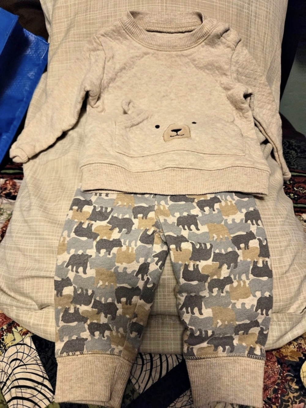 Just One You Carter's Baby Bear Sweatshirt Pants Set Brown Gray Baby 9M